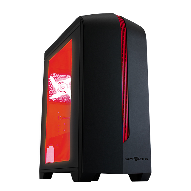 Gabinete GameFactor CSG500-RD | Negro con Rojo | Panel de Acrílico | Micro ATX | 1 Ventilador