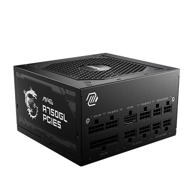 Fuente de Poder MSI MAG A750GL PCIe5, 750W, 80 Plus Gold, Modular, ATX 3.0, Compatible con GPU PCIe 5.0 – MAG A750GL PCIE5