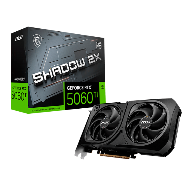 Tarjeta de Video MSI GeForce RTX 5060 Ti 16GB SHADOW 2X OC PLUS, GDDR7, PCIe 5.0, Dual Fan - G506T-16S2CP