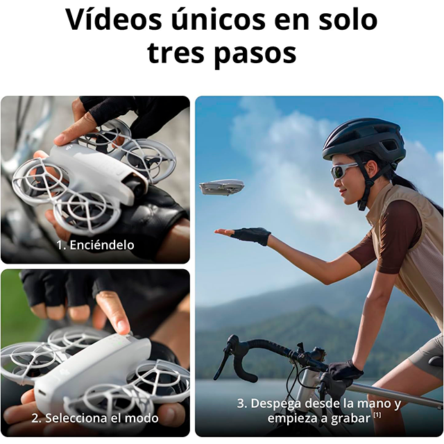 Dron DJI Neo Motion Vuela Más, Cámara 4K UHD, Foto 12 MP, 135 g, Despegue desde la Mano, Seguimiento Inteligente, RC Motion 3 + 3 Baterías