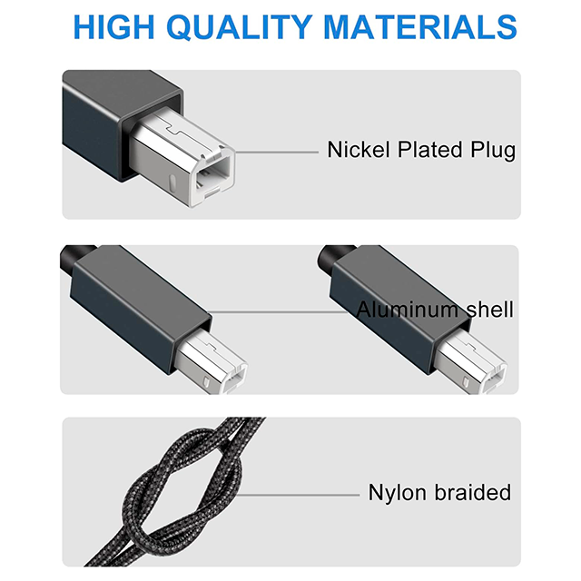 Cable USB 2.0 JESWO, Tipo A a Tipo B, 2 Metros, Trenzado Nylon, para Impresora - CB-JS-A2B-2M