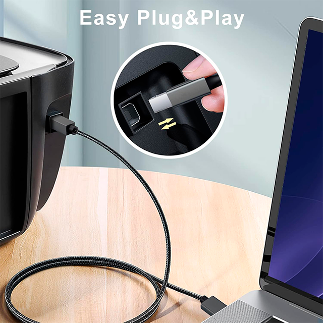 Cable USB 2.0 JESWO, Tipo A a Tipo B, 2 Metros, Trenzado Nylon, para Impresora - CB-JS-A2B-2M