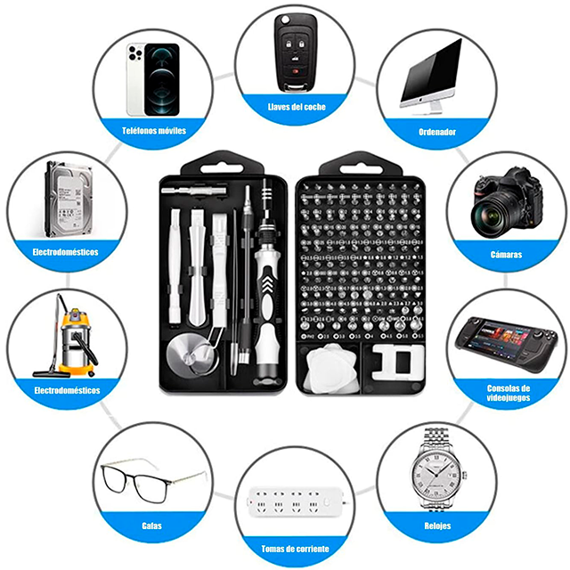 Juego de Destornilladores de Precisión AFujia, 122 en 1, Magnético, Estuche Portátil, Reparación Electrónica PC, iPhone, MacBook, Consolas y Joyeros – Kit de Herramientas de 122 Piezas