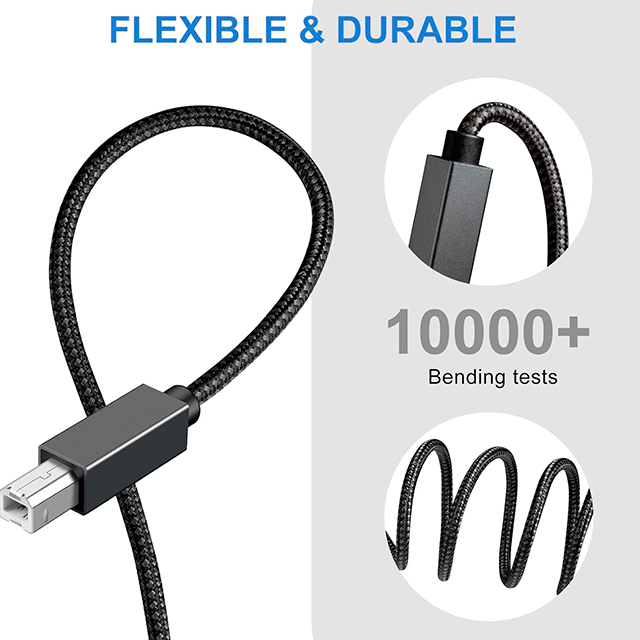 Cable USB 2.0 JESWO, Tipo A a Tipo B, 2 Metros, Trenzado Nylon, para Impresora - CB-JS-A2B-2M