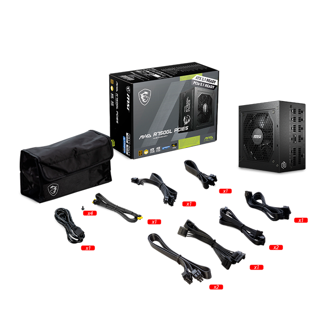 Fuente de Poder MSI MAG A750GL PCIe5, 750W, 80 Plus Gold, Modular, ATX 3.0, Compatible con GPU PCIe 5.0 – MAG A750GL PCIE5