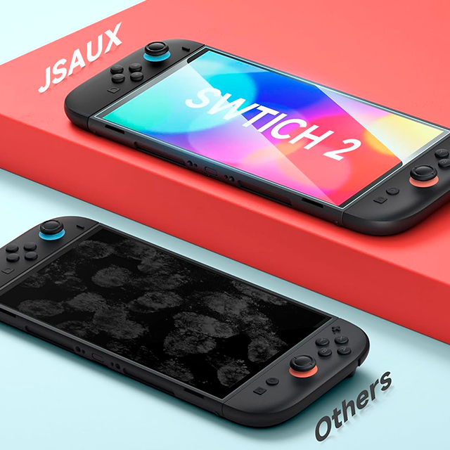 Protector de Pantalla JSAUX Switch 2 (2025), Vidrio Templado Ultra HD 9H, 3-Unidades, Marco Guía, Antihuellas – JS0123-3P
