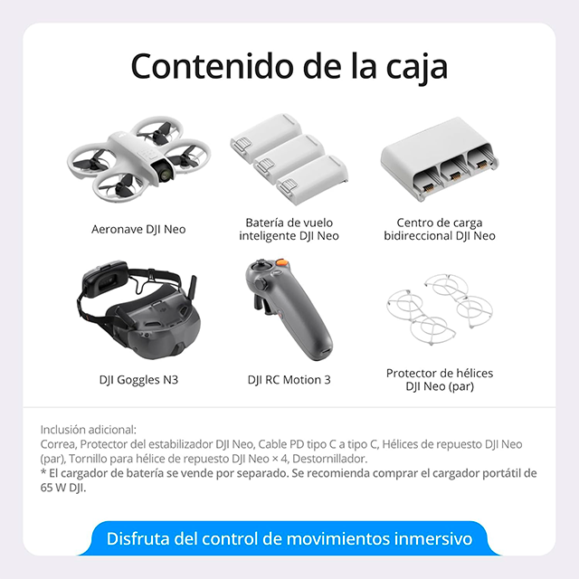 Dron DJI Neo Motion Vuela Más, Cámara 4K UHD, Foto 12 MP, 135 g, Despegue desde la Mano, Seguimiento Inteligente, RC Motion 3 + 3 Baterías