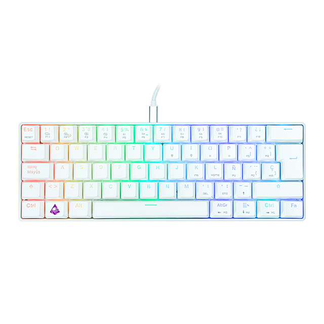 Teclado Gamer Mecanico 60% Munfrost Light Moon White, Switches Gateron Blue, Alambrico, Iluminacion ARGB, Español