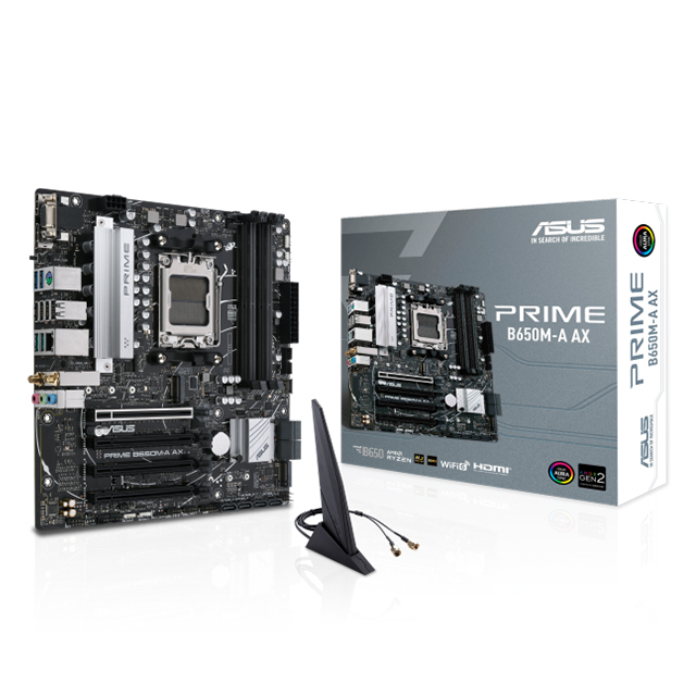 Tarjeta Madre Asus Prime B650M-A AX WiFi, Micro-ATX, AMD Ryzen 7000, Socket AM5, DDR5 5600Mhz OC, 2x M.2, Aura Sync, Wi-Fi 6E, Bluetooth 5.2