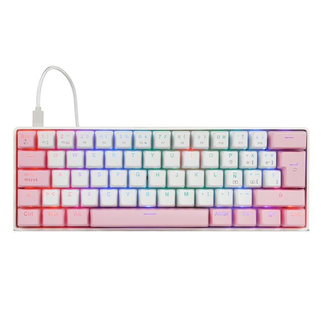 Teclado Gamer Mecanico 60% GameFactor KBG560-RD-WH | Switches Gateron Red | Alambrico | Iluminacion RGB | Español