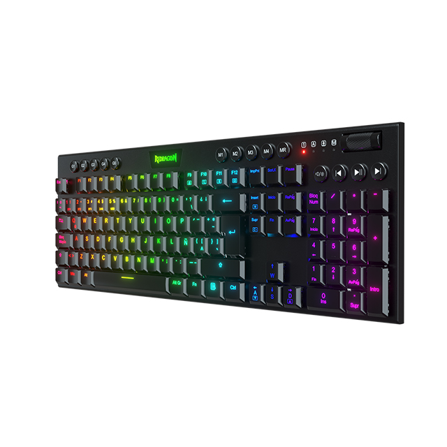 Teclado Gamer Mecanico Redragon Horus RGB, Switches Red Ultra Low Profile, Inalámbrico, USB 2.4Ghz, Bluetooth 5.0, Iluminación RGB, Español - K618-RGB-SP RD