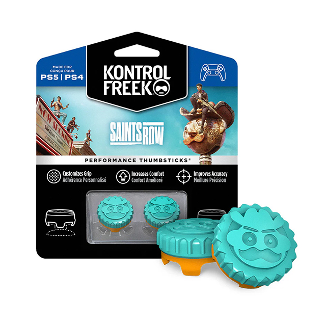 KontrolFreek - Saints Row - para PS4 y PS5 | Performance Thumbsticks | 2 Alturas Medias, Agarre y Precisión Mejorados | Turquesa/Naranja