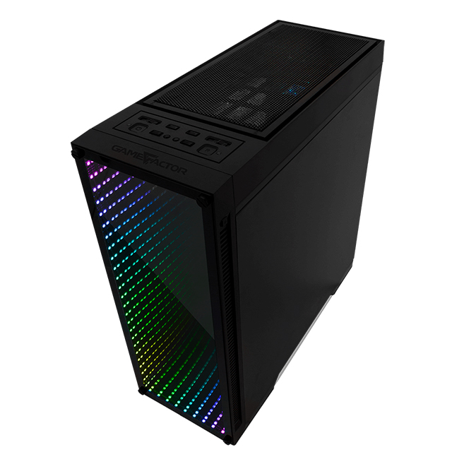 Gabinete GameFactor CSG601 | RGB | Vidrio Templado | Panel frontal Infinity | ATX | 1 Ventilador