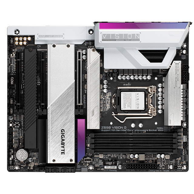 Tarjeta Madre Gigabyte Z590 Vision G, 10-11 Gen Intel, DDR4 5333Mhz OC, ATX, Quad M.2, RGB Fusion 2.0