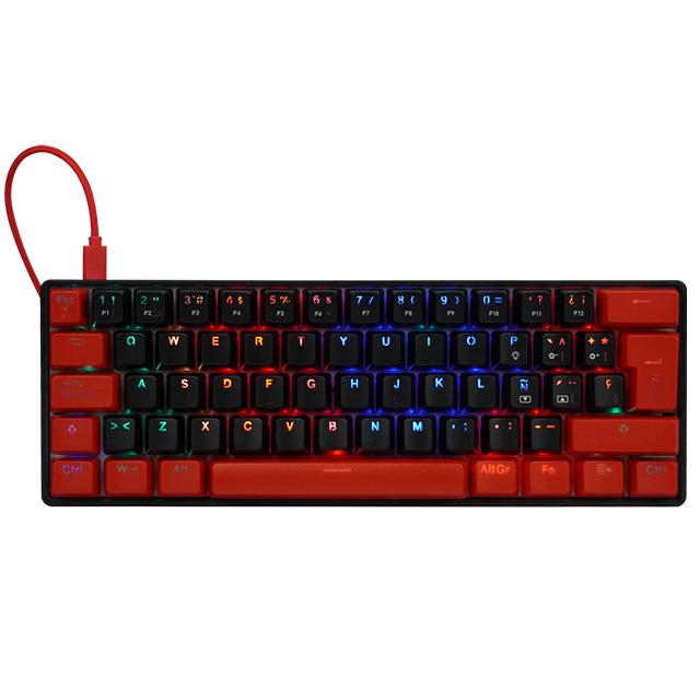 Teclado Gamer Mecanico 60% GameFactor KBG560-RD | Switches Gateron Red | USB C | RGB | Keycaps Intercambiables