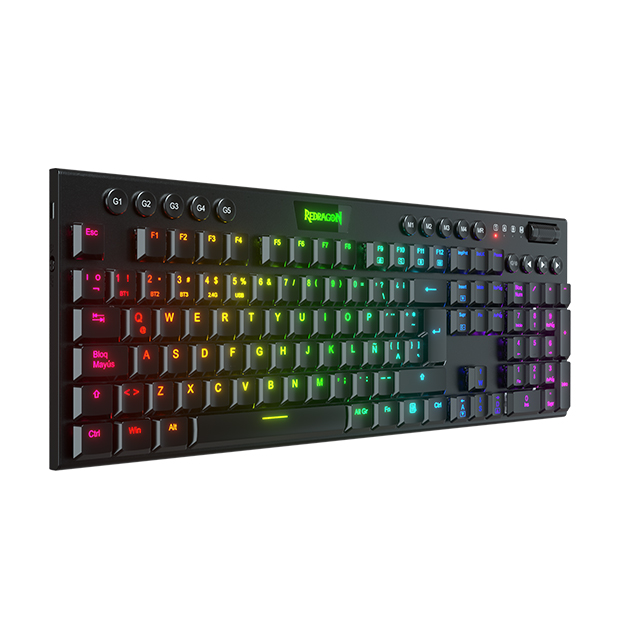 Teclado Gamer Mecanico Redragon Horus RGB, Switches Red Ultra Low Profile, Inalámbrico, USB 2.4Ghz, Bluetooth 5.0, Iluminación RGB, Español - K618-RGB-SP RD