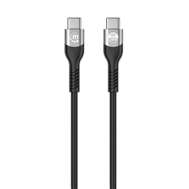 Cable USB-C Manhattan, 2 m, USB 2.0, 240 W, PD 3.1, EPR, Negro - 356367