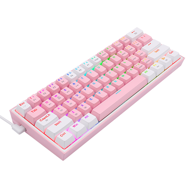 Teclado Gamer Mecánico 60% Redragon Fizz Pro Pink White, Switches Redragon Red, Inalámbrico, USB 2.4Ghz, Bluetooth 5.0, Iluminación RGB, Ingles - K616-RGB PW