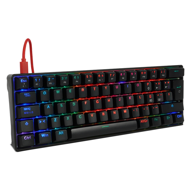 Teclado Gamer Mecanico 60% GameFactor KBG560-BL | Switches Gateron Blue | USB C | RGB | Keycaps Intercambiables