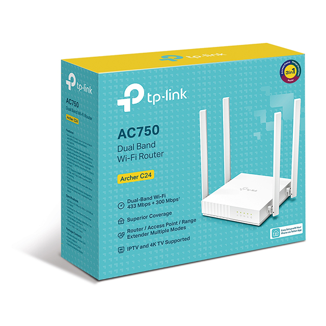 Router TP-Link Archer C24 | Doble Banda AC750 | 2.4Ghz | 5Ghz | 3 Modos en 1 | Router | Extensor | Access Point