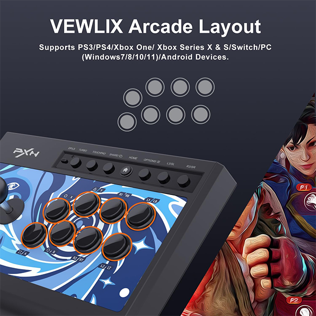 Arcade Stick Fight Controller, Botones Mecánicos Green Axis, Función Turbo, Compatible con Xbox One, Xbox Series S/X, PC, PS4, Switch y Android - PXN-008