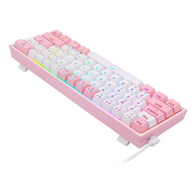 Teclado Gamer Mecánico 60% Redragon Fizz Pro White Pink, Switches Redragon Red, Inalámbrico, USB 2.4Ghz, Bluetooth 5.0, Iluminacion RGB, Ingles - K616-RGB WP