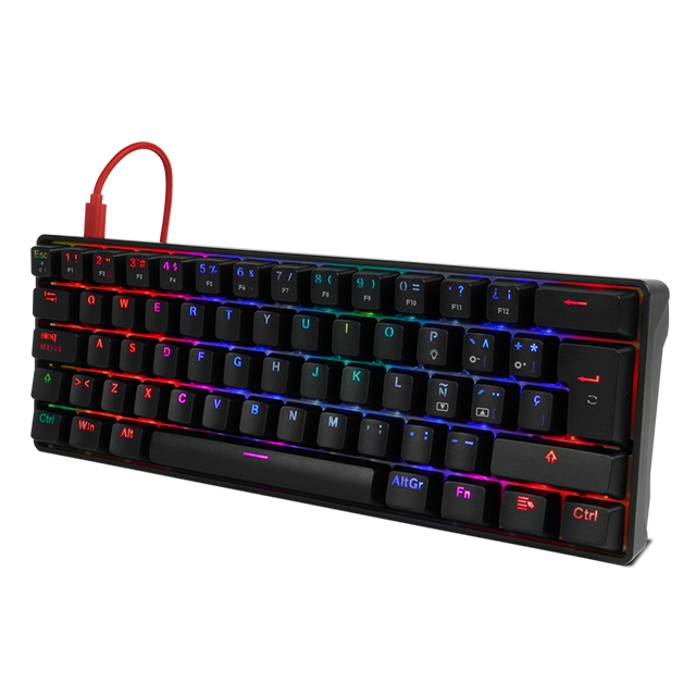 Teclado Gamer Mecanico 60% GameFactor KBG560-RD | Switches Gateron Red | USB C | RGB | Keycaps Intercambiables