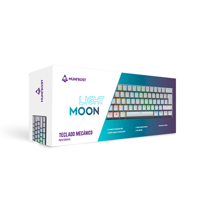 Teclado Gamer Mecanico 60% Munfrost Light Moon White, Switches Gateron Red, Alambrico, Iluminacion ARGB, Español