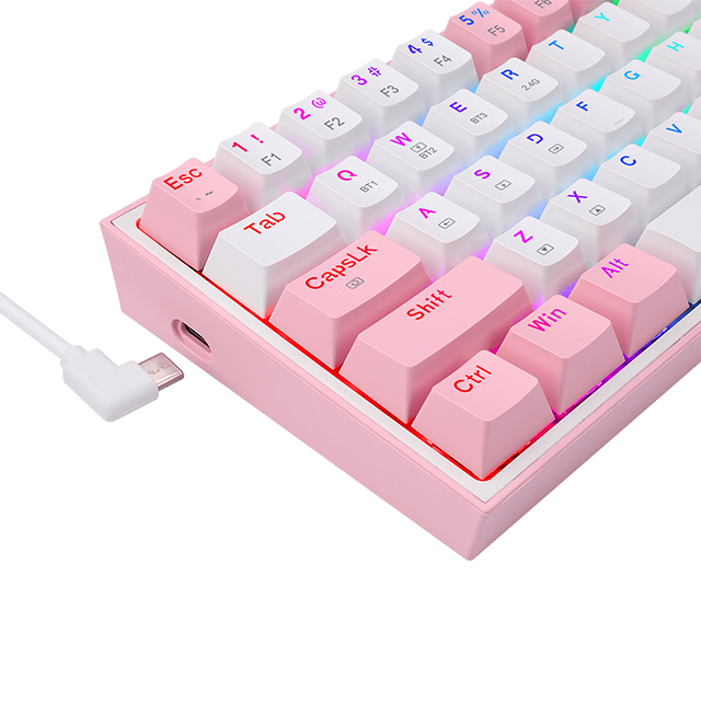 Teclado Gamer Mecánico 60% Redragon Fizz Pro White Pink, Switches Redragon Red, Inalámbrico, USB 2.4Ghz, Bluetooth 5.0, Iluminacion RGB, Ingles - K616-RGB WP