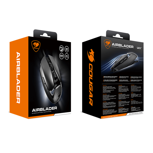 Mouse Gaming Cougar Airblader, Alámbrico, 16,000 DPI, 6 Botones Programables, Sensor PMW3389 - 	3M410WONB.0001