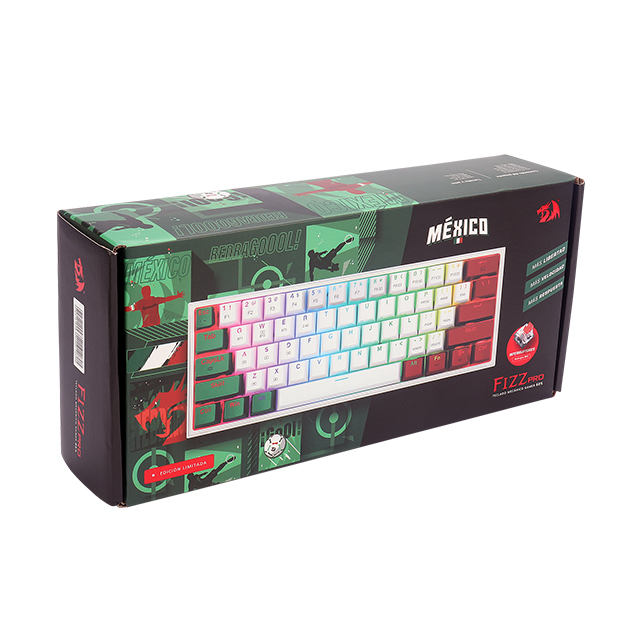 Teclado Gamer Mecanico 60% Redragon Fizz Pro Mexico, Switches Redragon Red, Inalámbrico, USB 2.4Ghz, Bluetooth 5.0, Iluminacion RGB, Español - K616-RGB FIZZ-MX