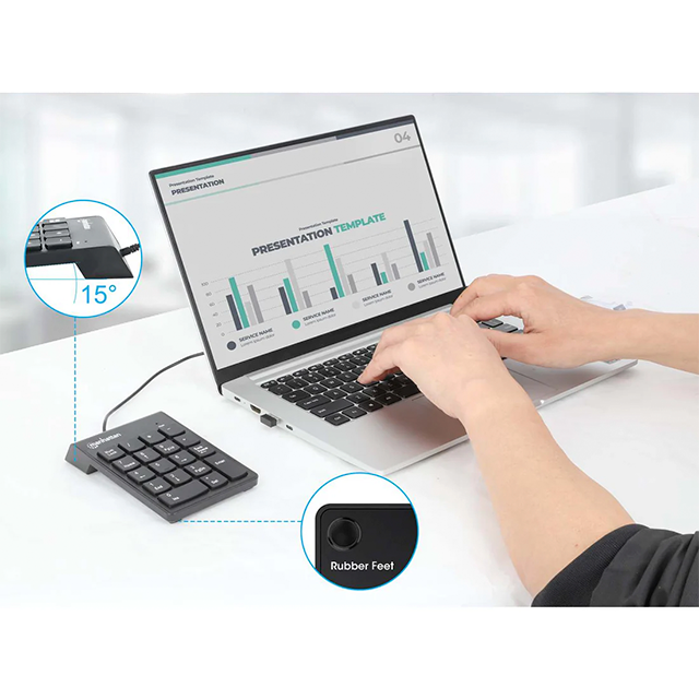 Teclado Numérico Manhattan, Alámbrico, USB, Negro - 176354