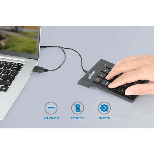 Teclado Numérico Manhattan, Alámbrico, USB, Negro - 176354