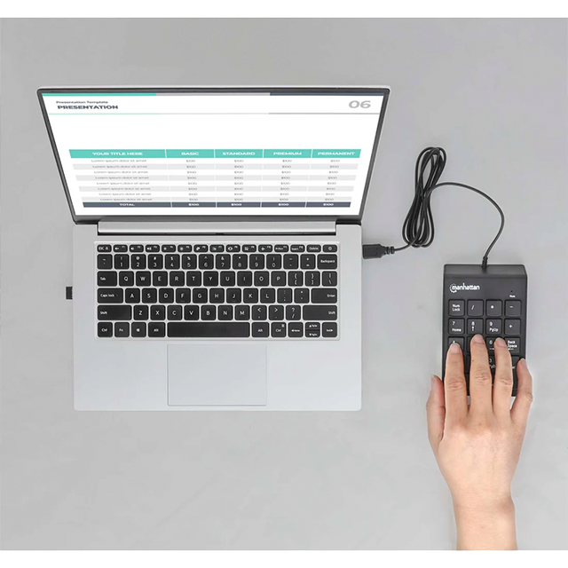 Teclado Numérico Manhattan, Alámbrico, USB, Negro - 176354