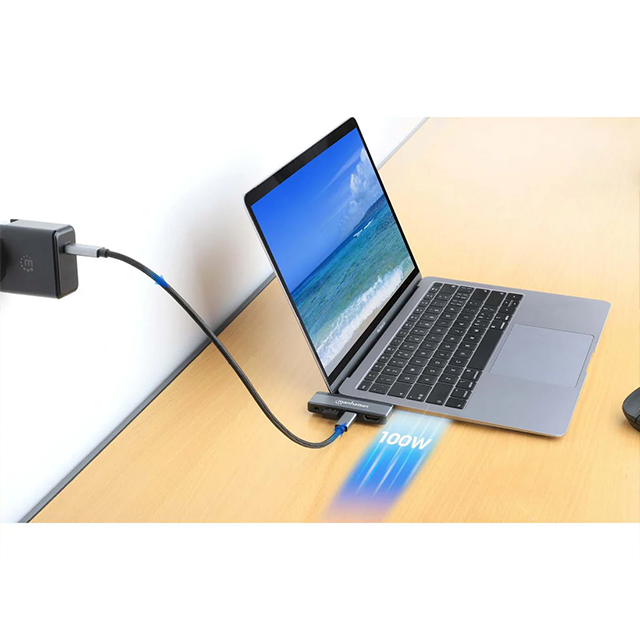 Docking Station Manhattan USB-C 4 en 1, Adaptador Portátil con HDMI 4K, USB 3.0, USB-C PD y Conector Compacto Plug & Play - 190404