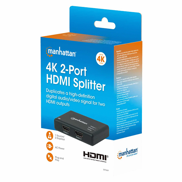 Splitter HDMI 4K de 2 puertos, 1 entrada a 2 salidas, duplicador de señal – 207669