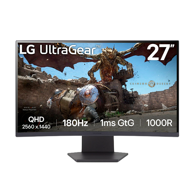 Monitor Gamer LG UltraGear 27GS60QC-B, 27", Curvo 1000R, QHD 2560×1440, 180 Hz, VA, 1 ms, FreeSync, HDMI/DisplayPort – 27GS60QC-B