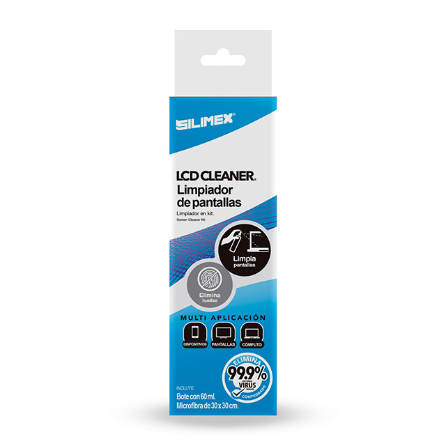 Kit LCD Cleaner Silimex, Limpiador y protector antiestático, Antibacteriano, 1 Limpiador, 1 Microfibra - 750300219666