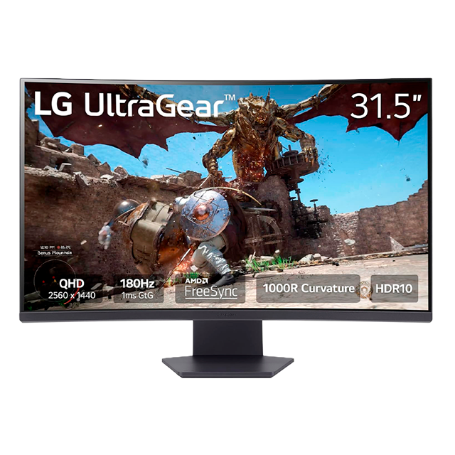 Monitor Gaming LG UltraGear 32GS60QC, 31.5", Curvo, QHD 2560×1440, 180 Hz, VA, 1 ms, FreeSync, HDMI/DisplayPort – 32GS60QC