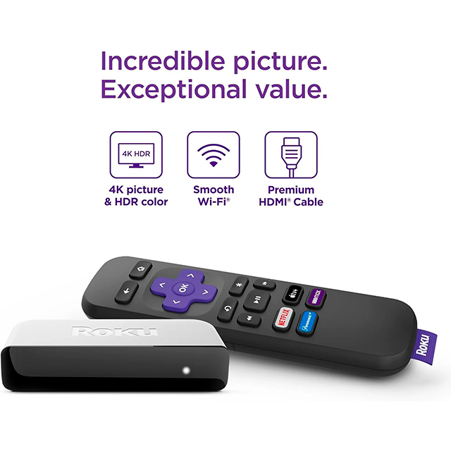 Streaming Player Roku Premiere 3920RW, 4K HDR, Wi-Fi, Incluye Cable HDMI