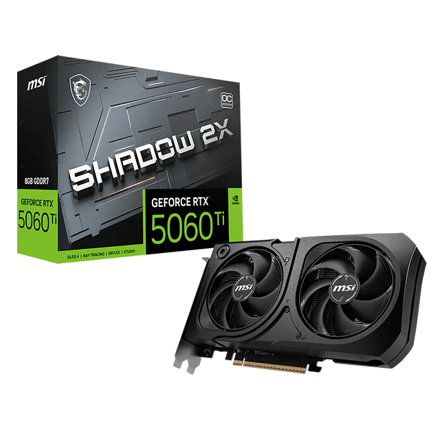 Tarjeta de Video MSI GeForce RTX 5060 Ti Shadow 2X OC Plus, 8GB GDDR7, PCIe 5.0, 3× DisplayPort, HDMI – RTX 5060 Ti 8G SHADOW 2X OC PLUS