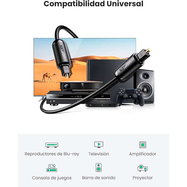 Cable Óptico de Audio Digital UGREEN Toslink SPDIF, Soporte Dolby DTS PCM 5.1, Fibra Óptica – 70892