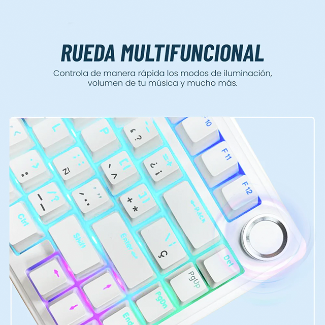 Teclado Mecánico Gamer AULA F75 Blanco, 75%, Blue Switch, Alámbrico USB-C, Gasket Mount, RGB – 8500-0009