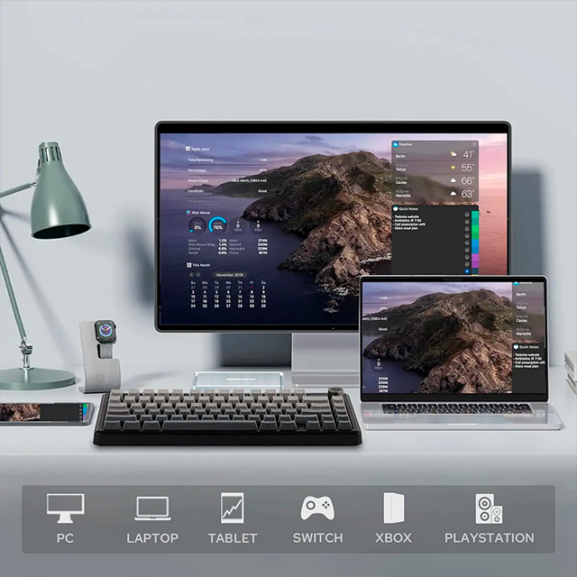 Teclado Mecánico Aula F75 MAX Wireless, 70%, pantalla integrada, triple conexión, switches Reaper, gasket, RGB, negro/gris – 8500-0052