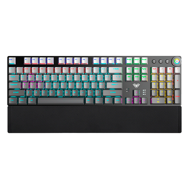 Teclado Mecánico AULA F2088 Air Black, 104 Teclas, Alámbrico USB-C, Reposamuñecas Removible, Perilla Multimedia, RGB – 8500-0070