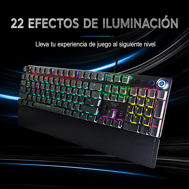 Teclado Mecánico AULA F2088 Air Black, 104 Teclas, Alámbrico USB-C, Reposamuñecas Removible, Perilla Multimedia, RGB – 8500-0070
