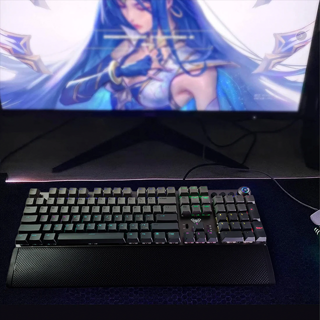 Teclado Mecánico AULA F2088 Air Black, 104 Teclas, Alámbrico USB-C, Reposamuñecas Removible, Perilla Multimedia, RGB – 8500-0070