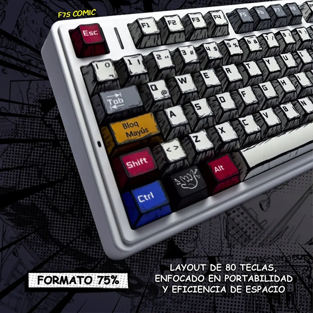 Teclado Mecánico Inalámbrico AULA F75 Comic, 75%, Star Vector Switch, Triple Conexión, Hot-Swap, Gasket, RGB, Español – 8500-0078