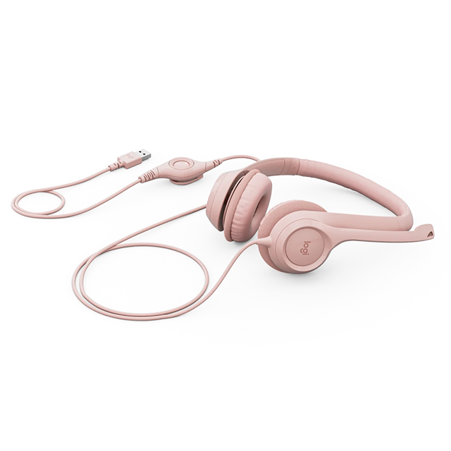Audífonos Logitech H390, Conexión USB, Micrófono con Cancelación de Ruido, Controles en Cable, Sonido Digital Estéreo, Diadema Ajustable, Color Rose - 981-001280