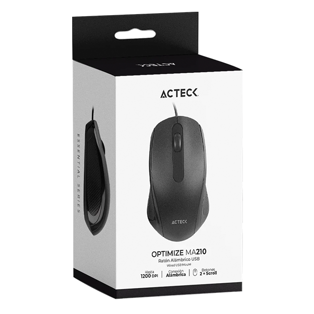 Mouse Alámbrico Acteck Optimize MA210, Sensor Óptico 1200 DPI, 2 Botones + Scroll, USB-A, Negro – AC-928830